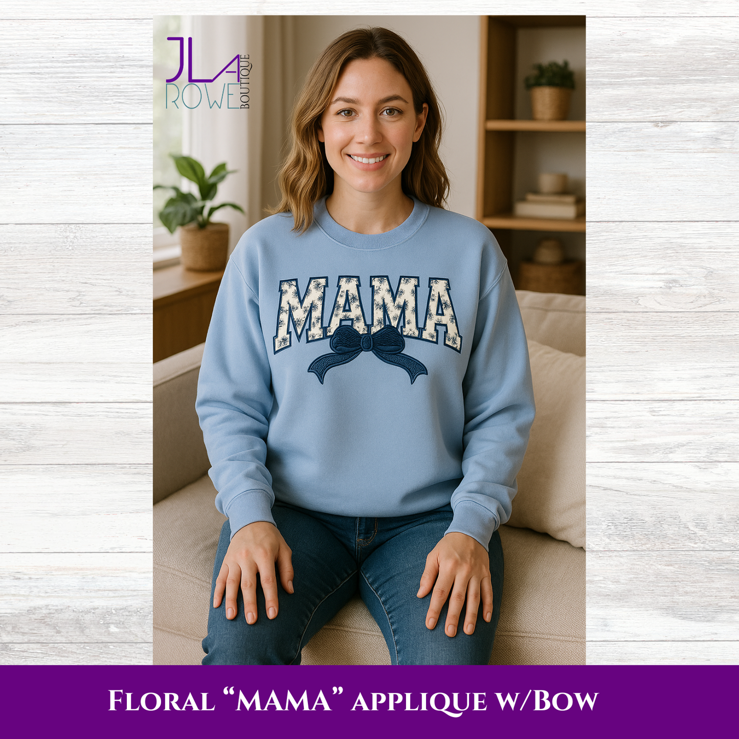 Floral “MAMA” Sweatshirt with Embroidered Sequined Bow