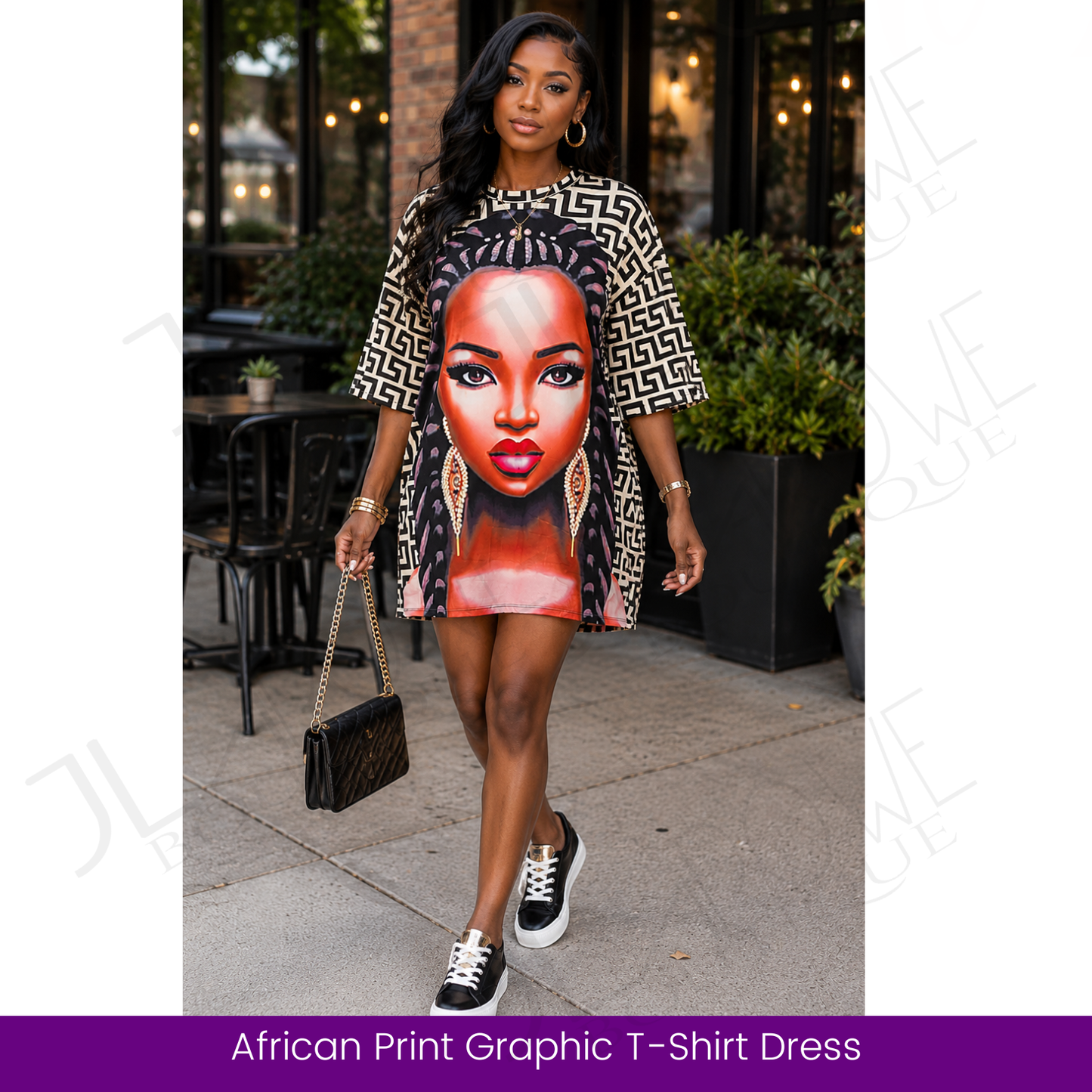 Geometric African Print Graphic T-Shirt Dress