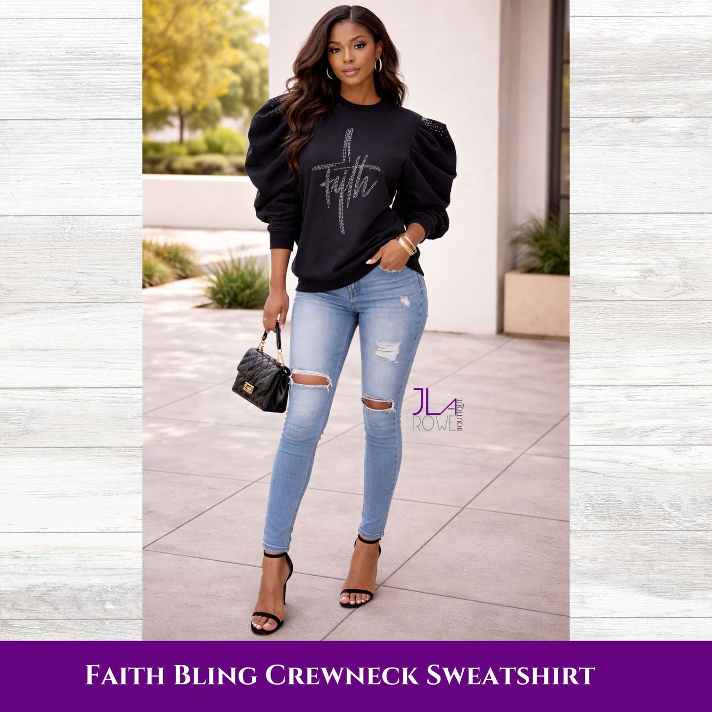 Faith Rhinestone Cross Puff Sleeve Couture Top