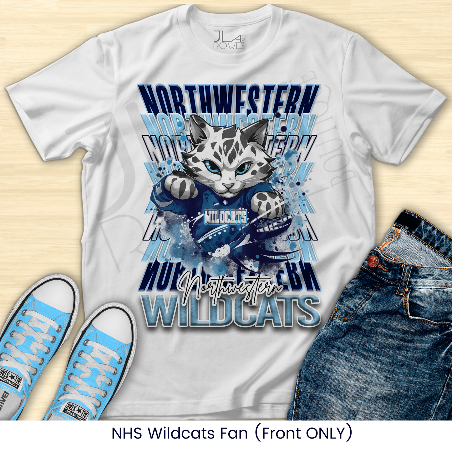 Northwestern: Wildcats Mirrored Text (13x19) Print T-Shirt-236