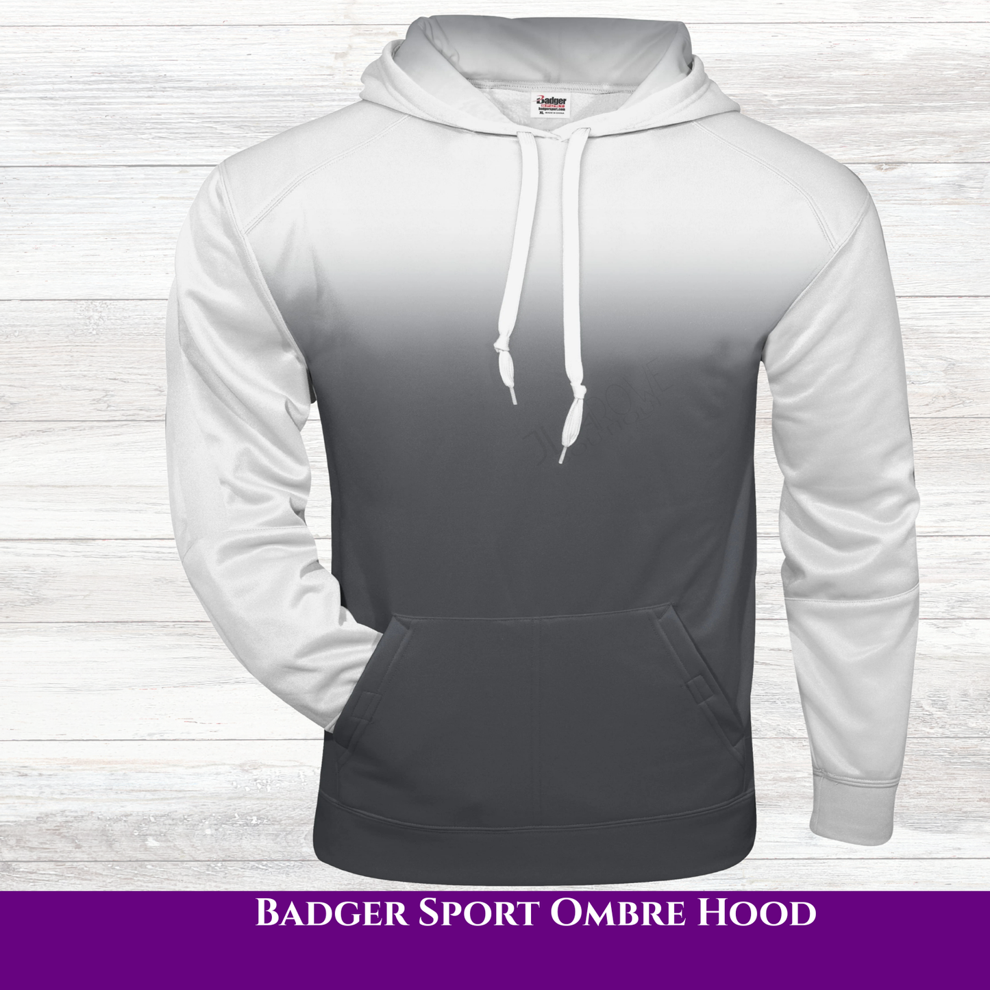 Badger Ombre Performance Hoodie | White & Graphite Moisture-Wicking Pullover | Limited Edition Athletic Hoodie