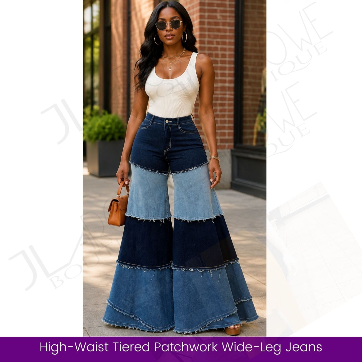 High-Waist Tiered Patchwork Wide-Leg Jeans