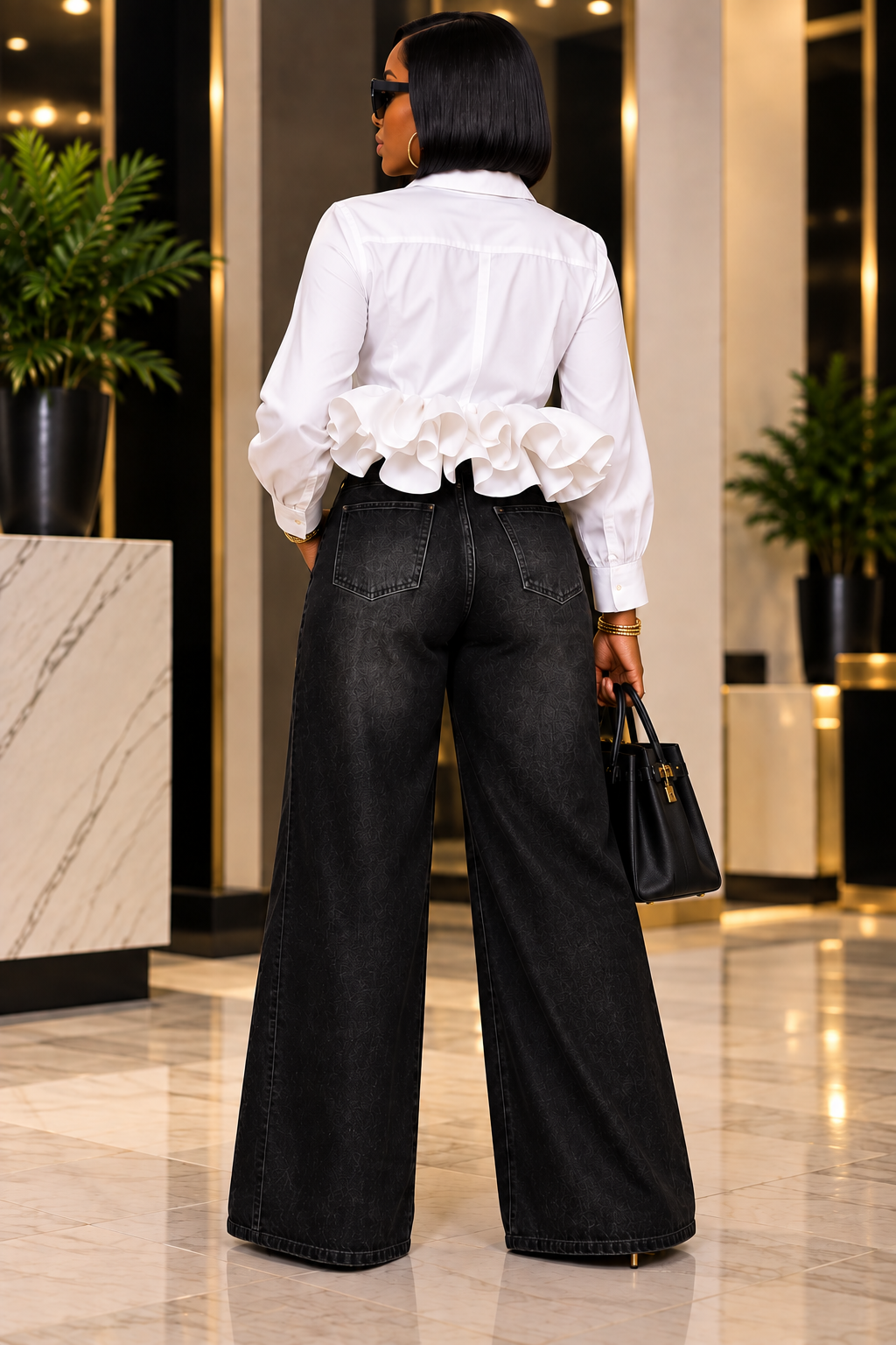 Statement Ruffle Hem Button-Down Blouse