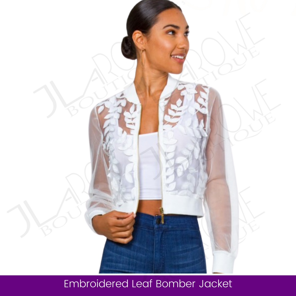 Elegant Sheer Embroidered Bomber Jacket