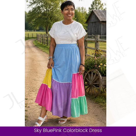 Pastel Colorblock Tiered Maxi Dress