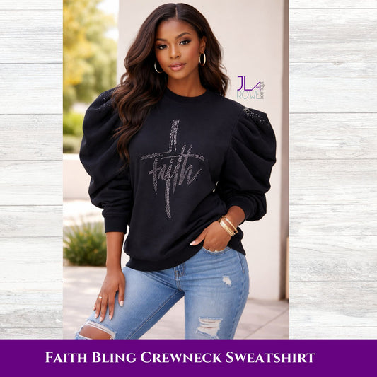 Faith Rhinestone Cross Puff Sleeve Couture Top