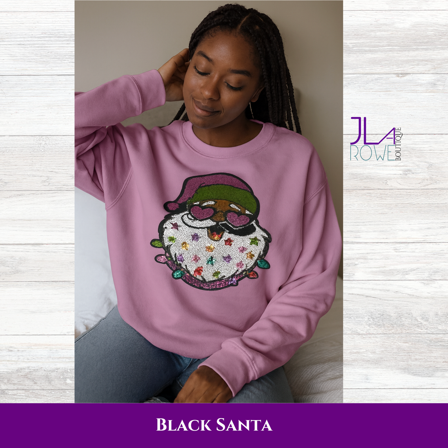 Bling Black Santa Sweatshirt | Holiday Sparkle Sweatshirt