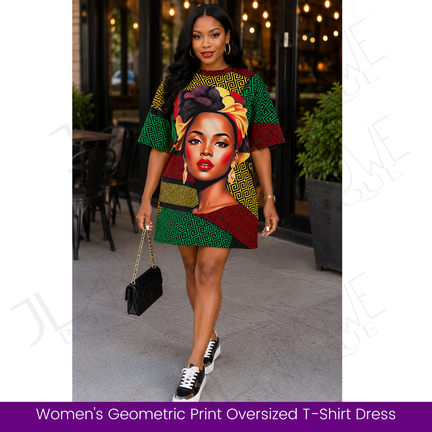 African Print Graphic T-Shirt Dress