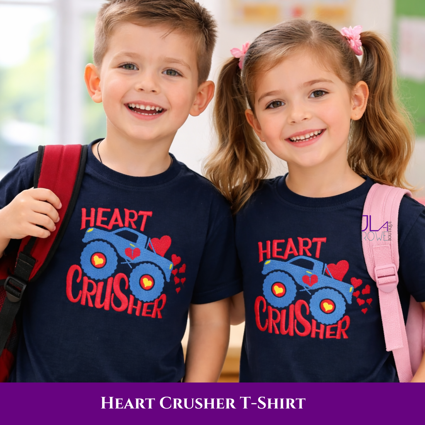 Heart Crusher Kids Monster Truck Valentine Shirt