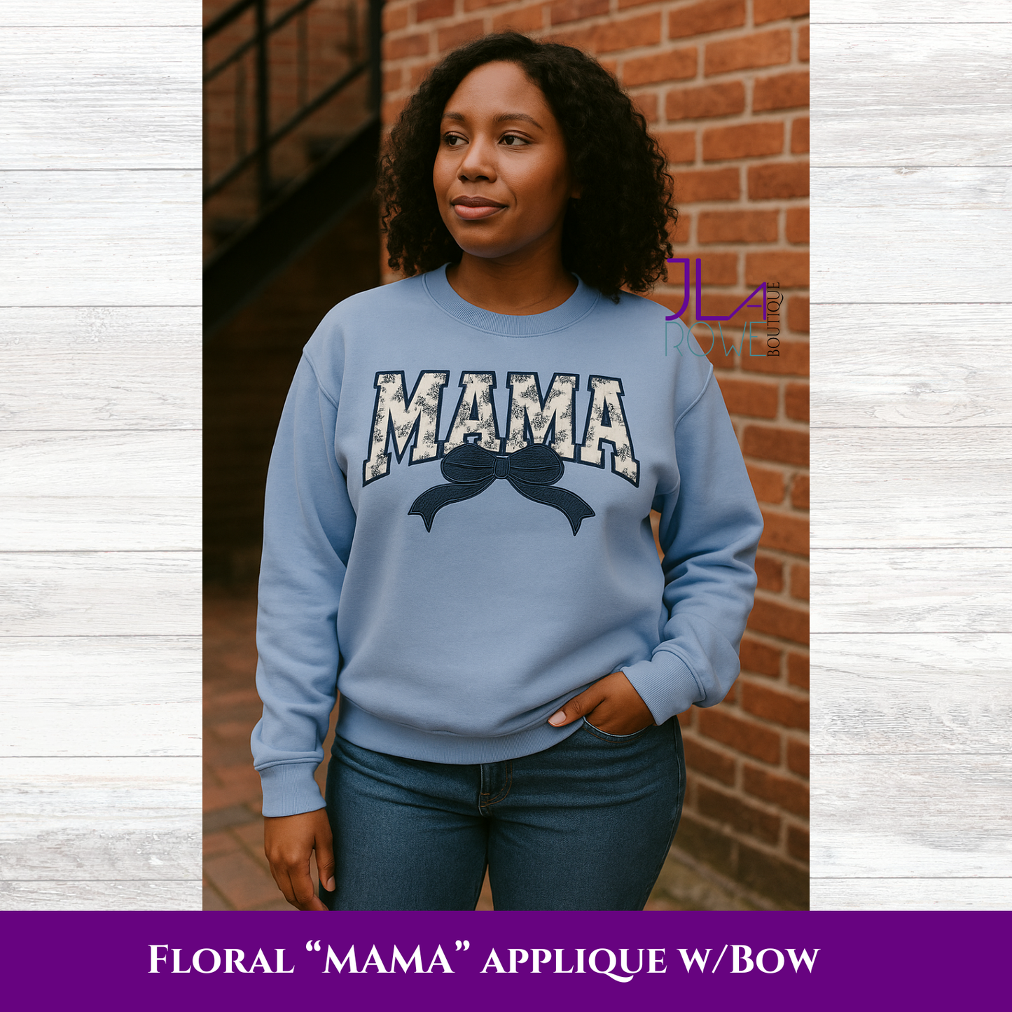 Floral “MAMA” Sweatshirt with Embroidered Sequined Bow