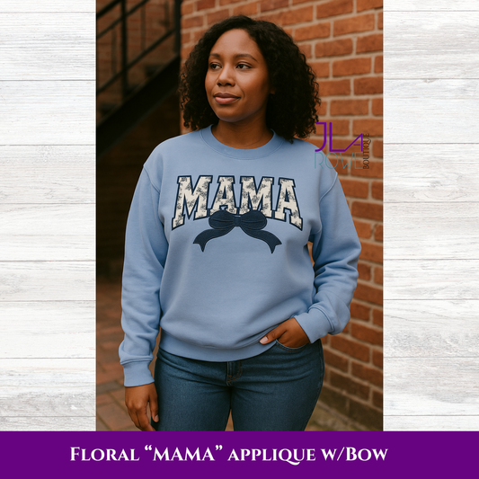 Floral “MAMA” Sweatshirt with Embroidered Sequined Bow