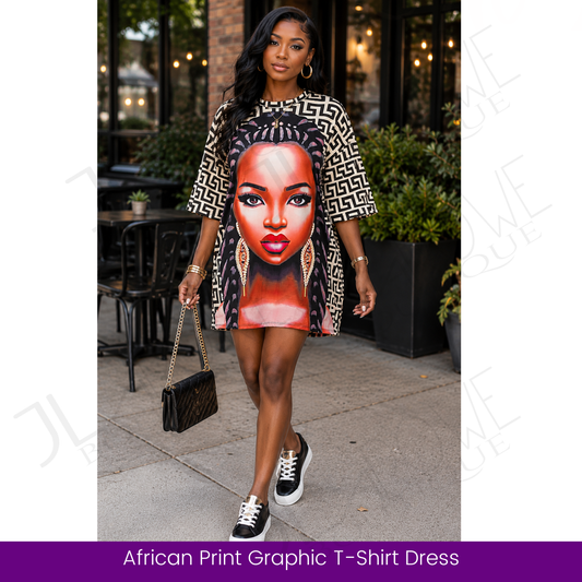 Geometric African Print Graphic T-Shirt Dress