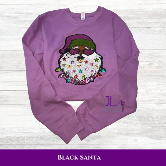 Bling Black Santa Sweatshirt | Holiday Sparkle Sweatshirt