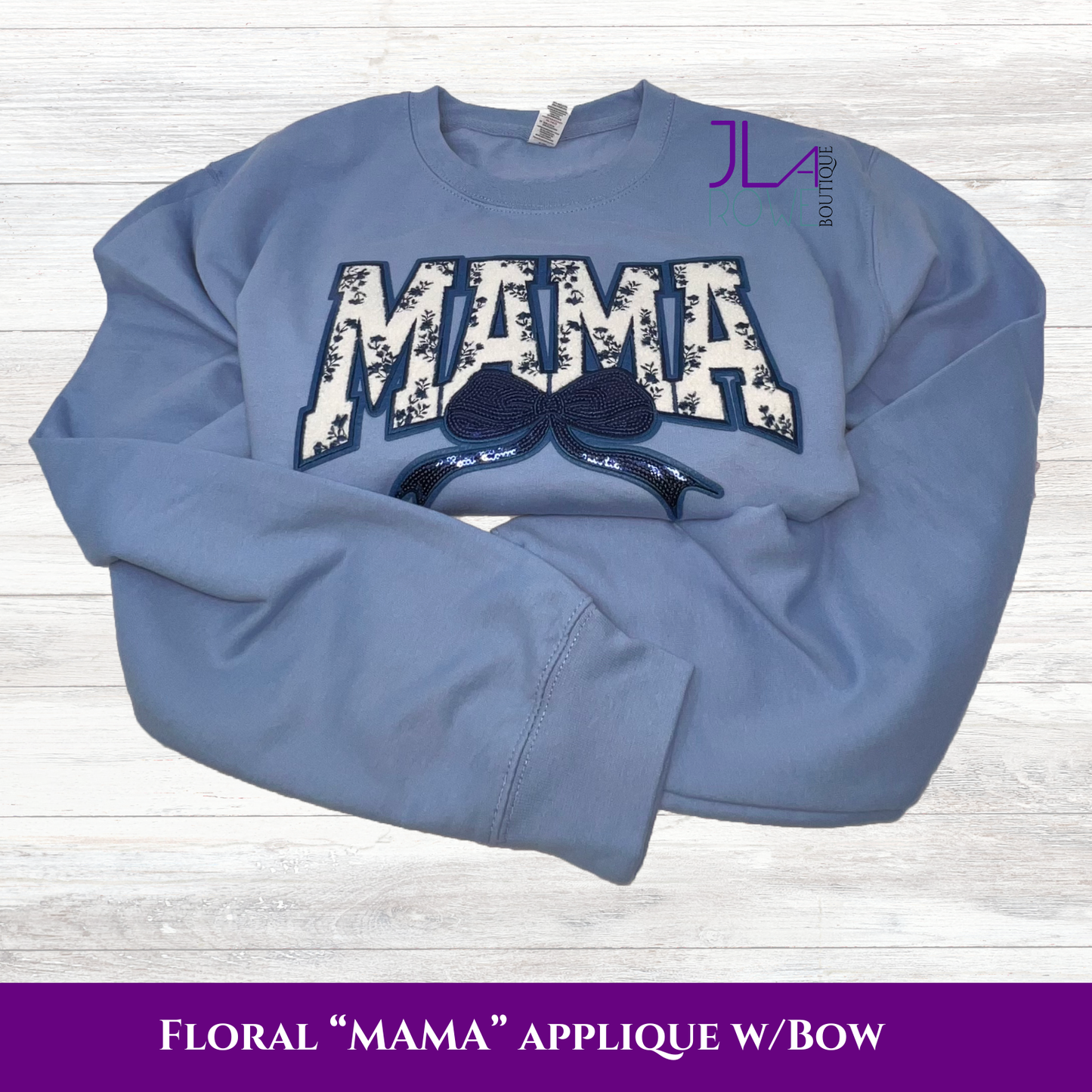 Floral “MAMA” Sweatshirt with Embroidered Sequined Bow