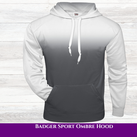 Badger Ombre Performance Hoodie | White & Graphite Moisture-Wicking Pullover | Limited Edition Athletic Hoodie