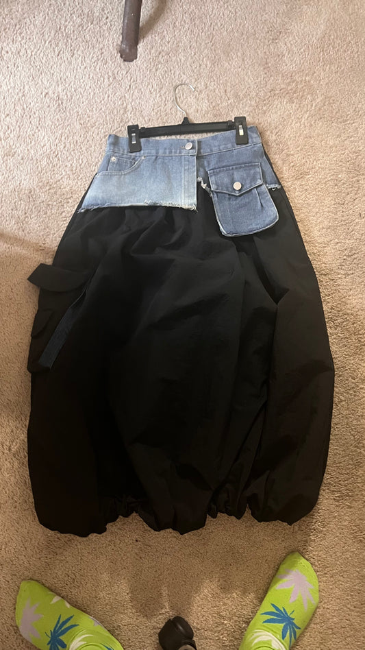 Parachute Skirt with Denim Front