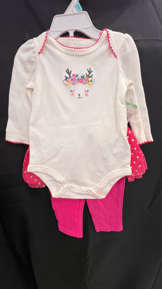 Floral Reindeer Baby Girl 2-Piece Bodysuit & Tutu Legging Set