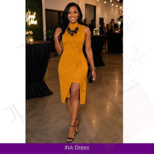 INA Mustard Wrap Midi Dress