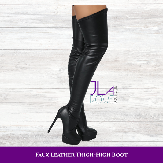 JLR - Envious Much? Black Faux Leather Thigh-High Stiletto Boots