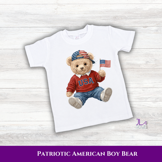 Patriotic American Teddy Bear Kids T-Shirt | Boys & Girls USA Bear Tee