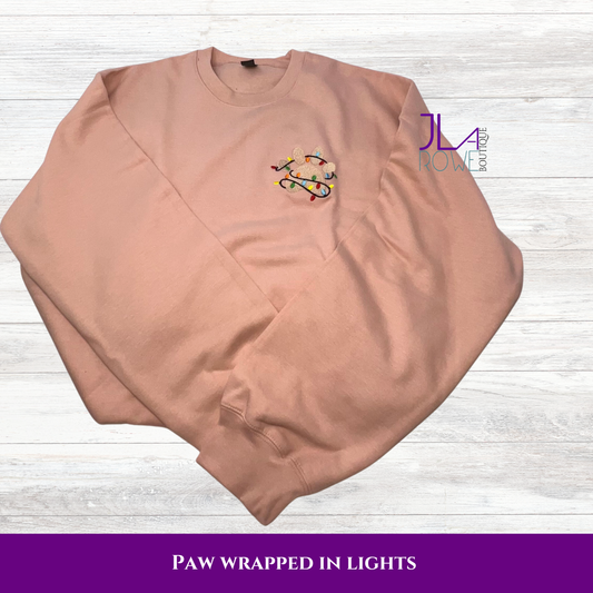 Paw Print Wrapped in Christmas Lights Sweatshirt – Cozy Holiday Pet Lover Crewneck