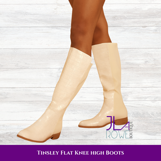 WC - Tinsley Eggshell Croc-Embossed Knee-High Boot