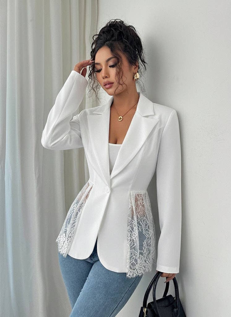 Women’s Black Lace-Inset Fitted A-Line Blazer