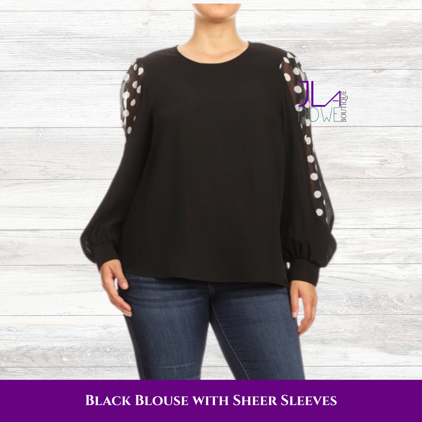 Chic Black Blouse with Sheer Balloon Polka Dot Sleeves