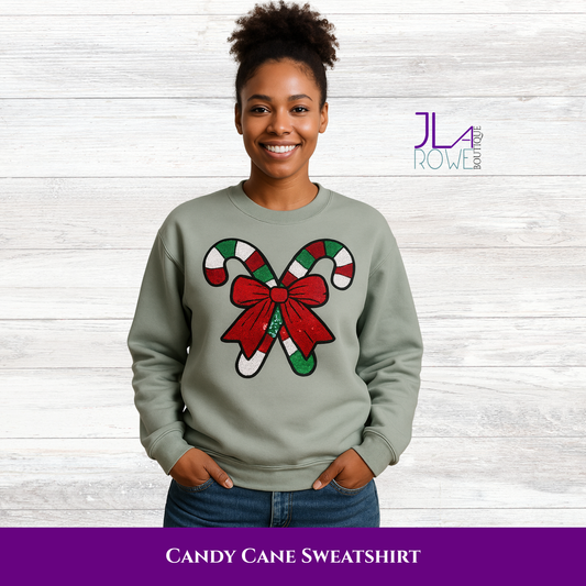 Festive Candy Cane Bow Christmas Sweatshirt
