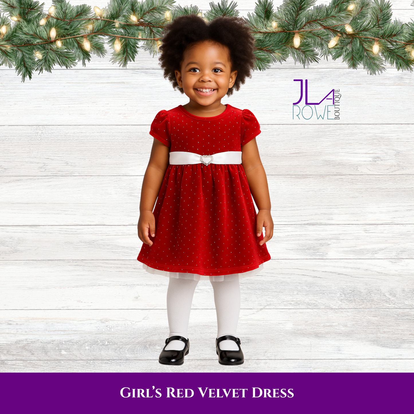 Little Girls’ Red Velvet Sparkle Holiday Dress with Satin Bow