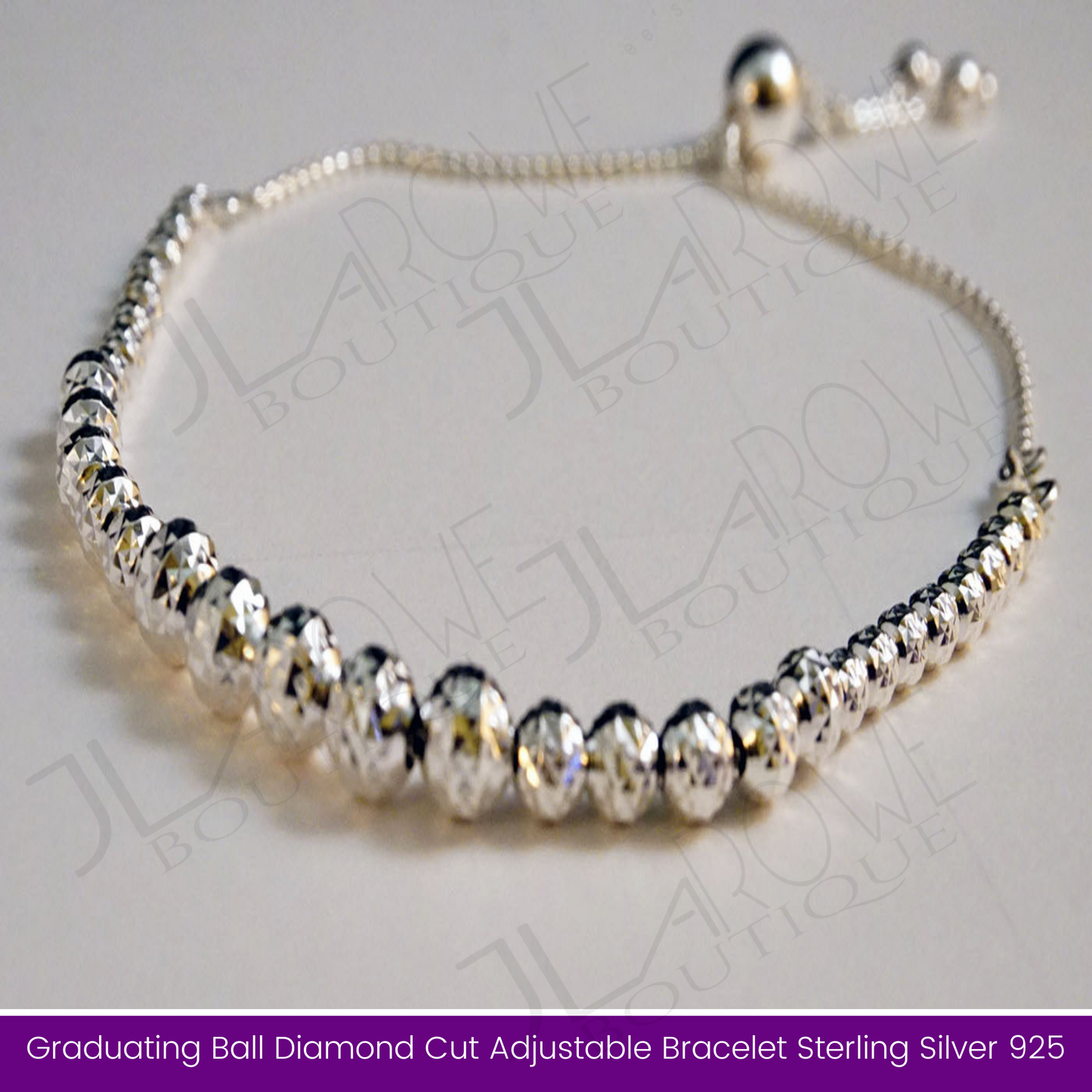 Graduating Ball Diamond Cut Adjustable Bracelet Sterling Silver 925 (Limited Stock)