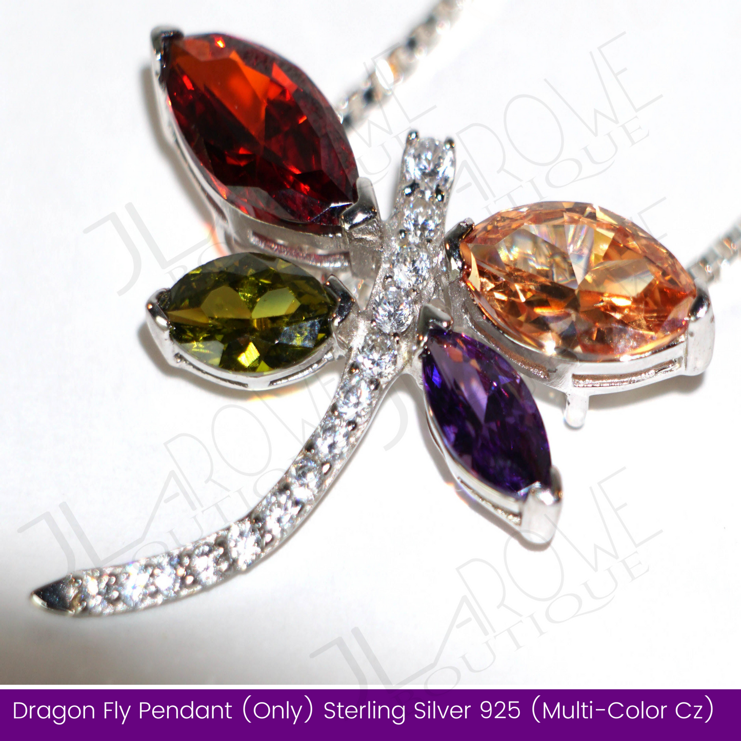 Dragon Fly Pendant (Only) Sterling Silver 925 (Multi-Color Cz) (Limited Stock)
