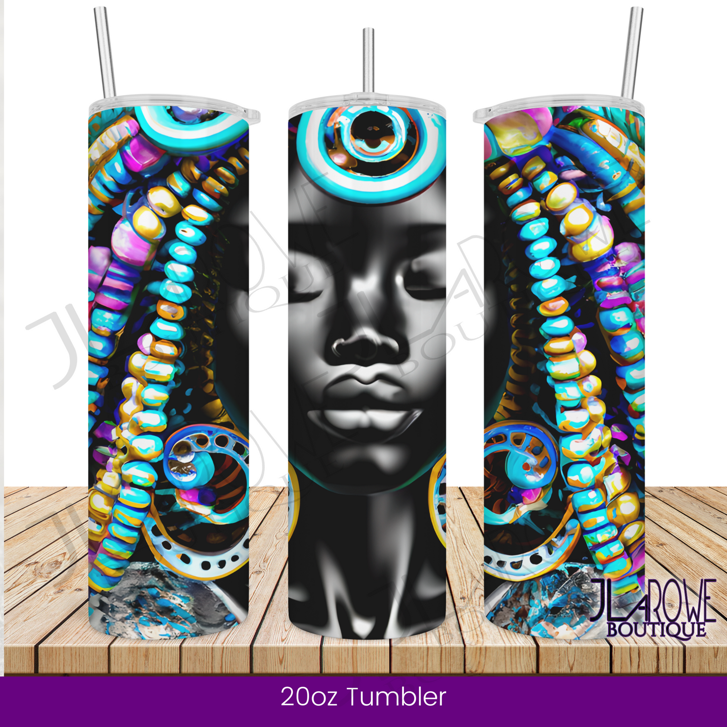 African Princess with colorful hair beads - 20oz Tumbler