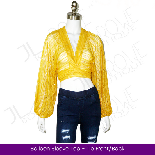 Balloon Sleeve Tie Front Top