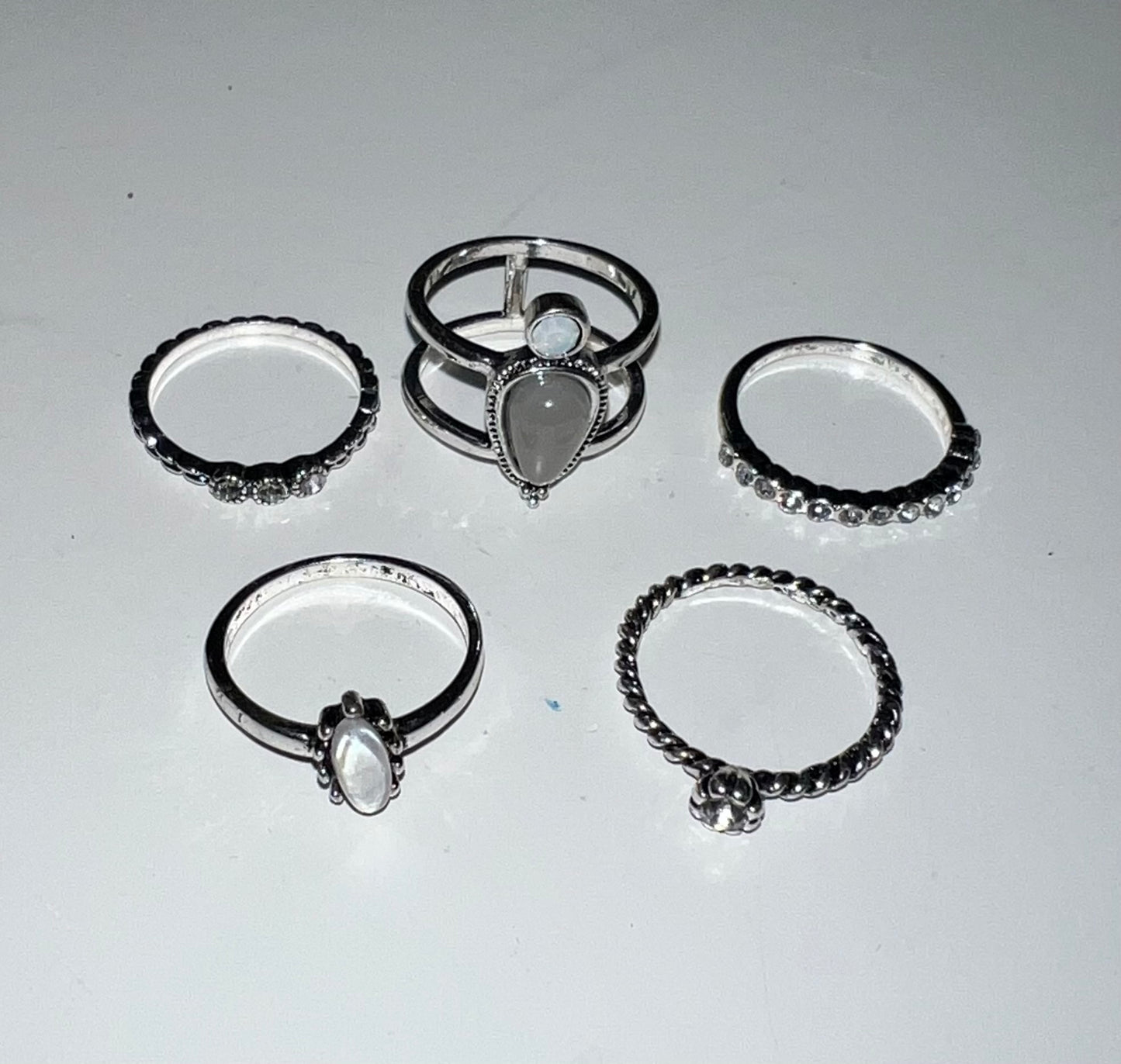 Fashion Jewelry Silver Rings (Size 6, 5pc set) (Limited Stock)