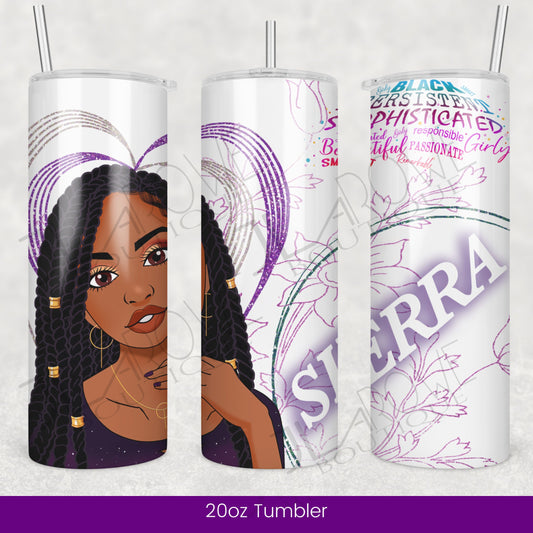Hand Made African American Woman, Braided, Sophisticated, Girly, Talented, Smart and African American Girl - 20oz Tumbler