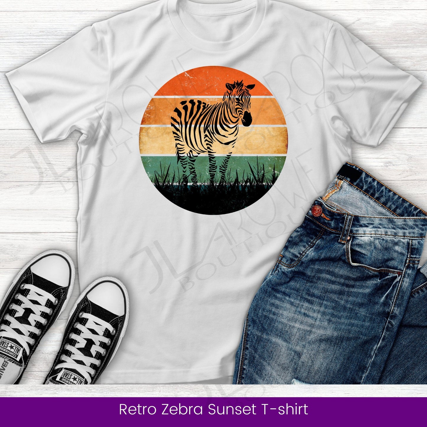 Retro Zebra Sunset Safari T-shirt, Animal Lovers, Zebra Print